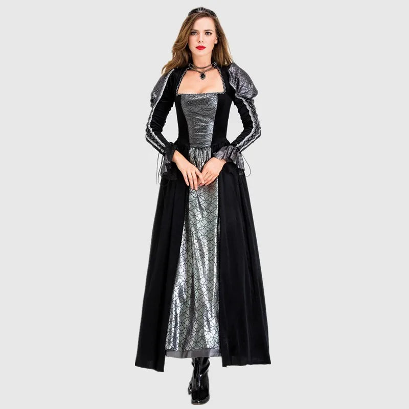 Halloween Day of the Dead Sexy European Medieval Retro Court Gothic Queen Evil Vampire Costume Carnival Party Devil Witch