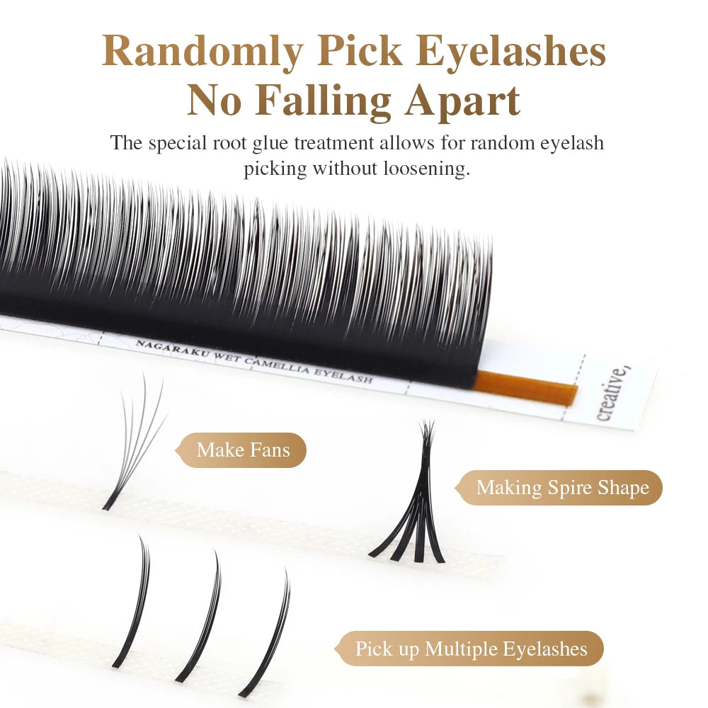 NAGARAKU Wet Camellia Eyelash Extension UB UC UJ Curl Natural Soft Denser Grafting Effect Premade Fans Lashes