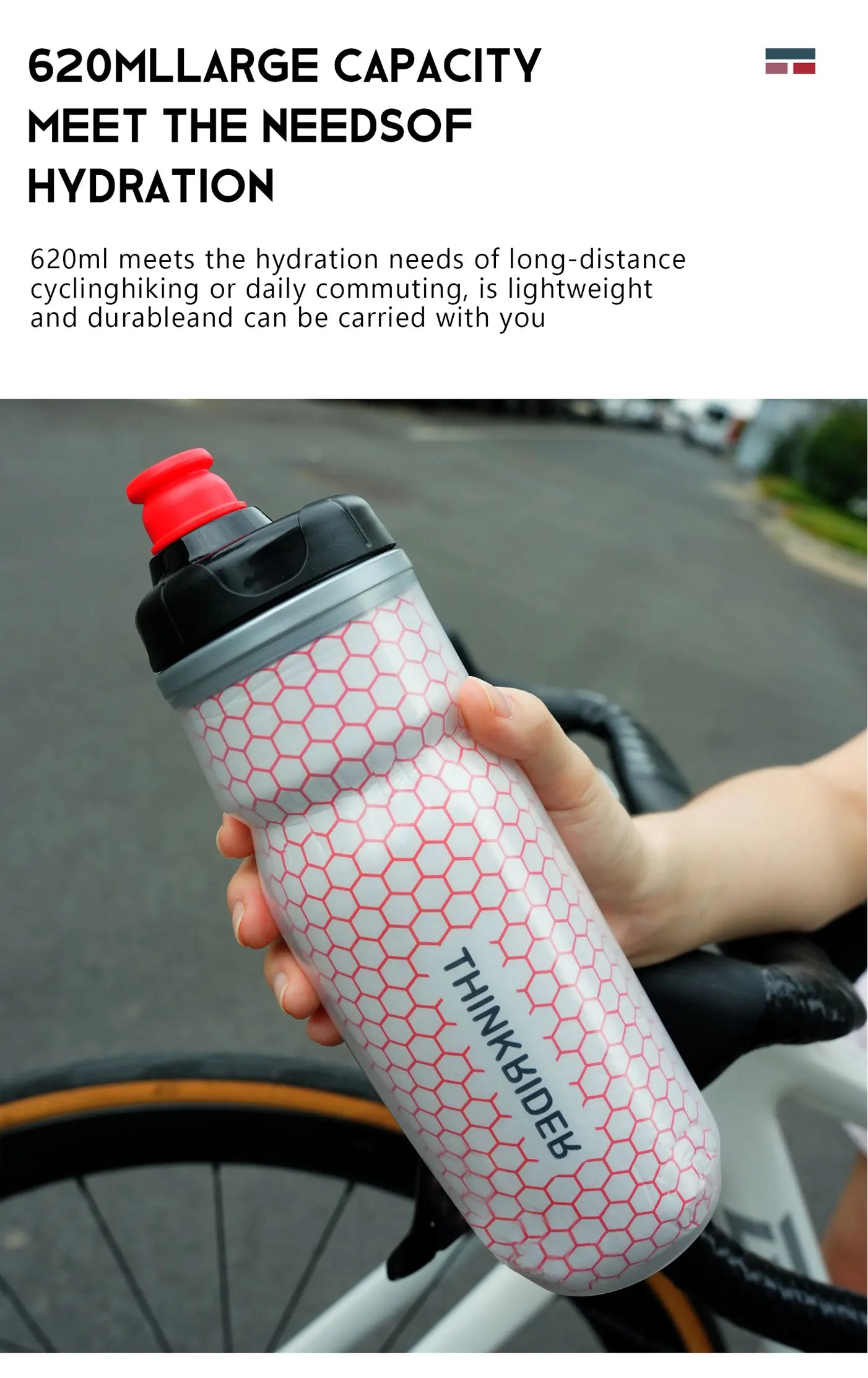 ThinkRider Bike Water Bottle 620ml/21oz Mountain Cycling Water Bottle PP5 Heat-And Ice-protected Bottle Outdoor Sports Cup
