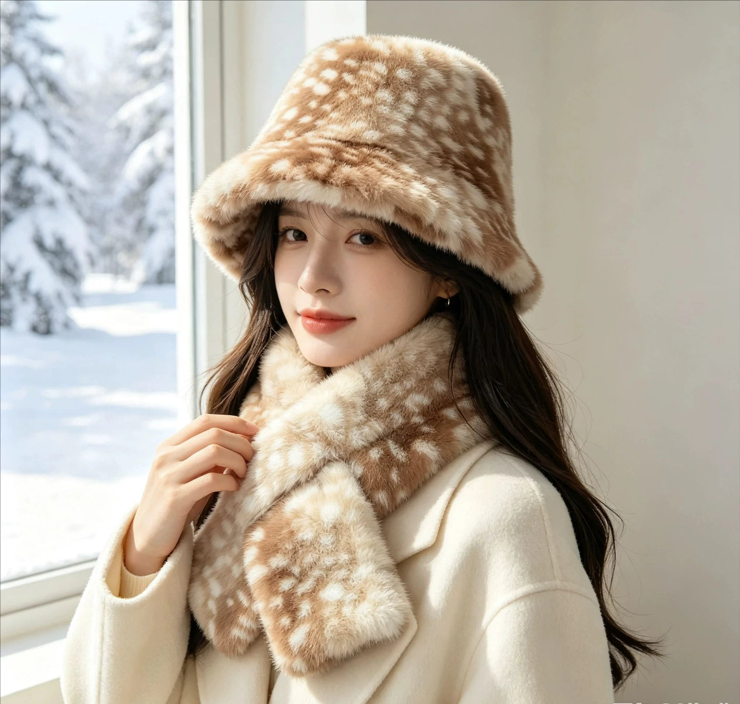 Winter Harajuku Elk Plush Scarf Christmas Gift Padded Warm Scarf Caps Set Cosplay Cute New Year Decoration Accessories