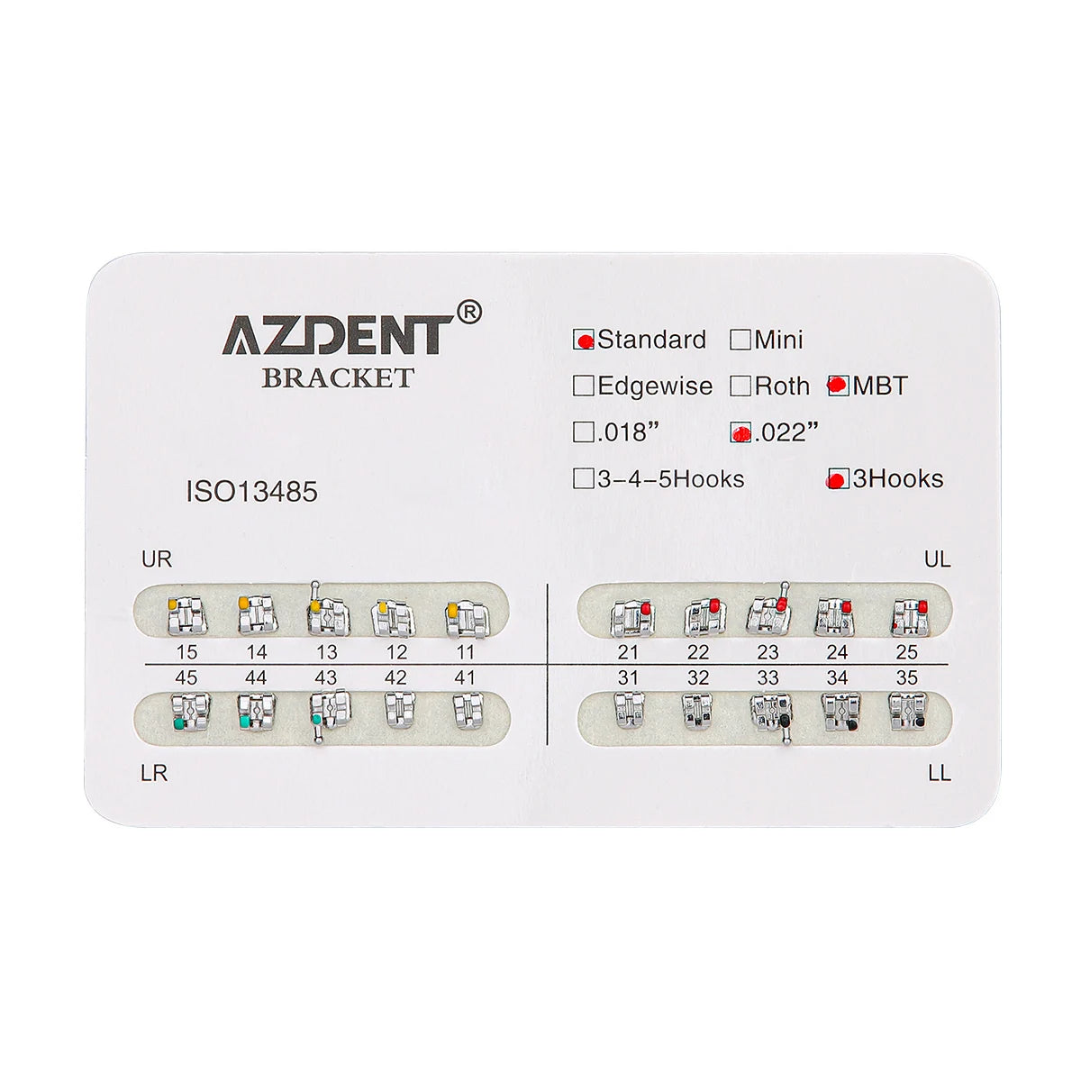 1pack AZDENT Dental Orthodontic Brackets  Mini / Standard Roth / MBT / Edgewise 022/018 Slot Hook 3/345