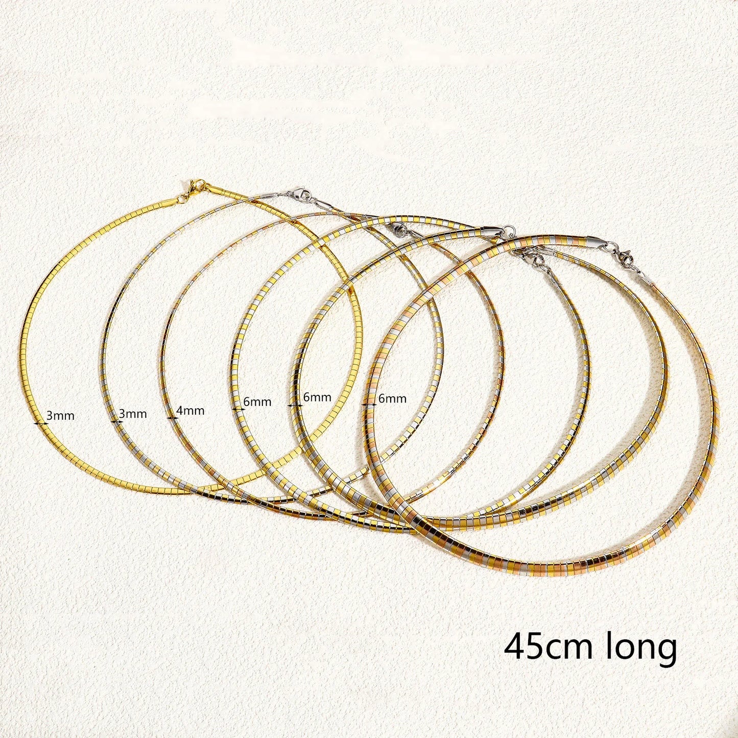 1 Piece 304 Stainless Steel  Chain Collar Neck Ring Necklace For Women Men Golden/Silvery Punk Jewelry 45cm(17 6/8") Long