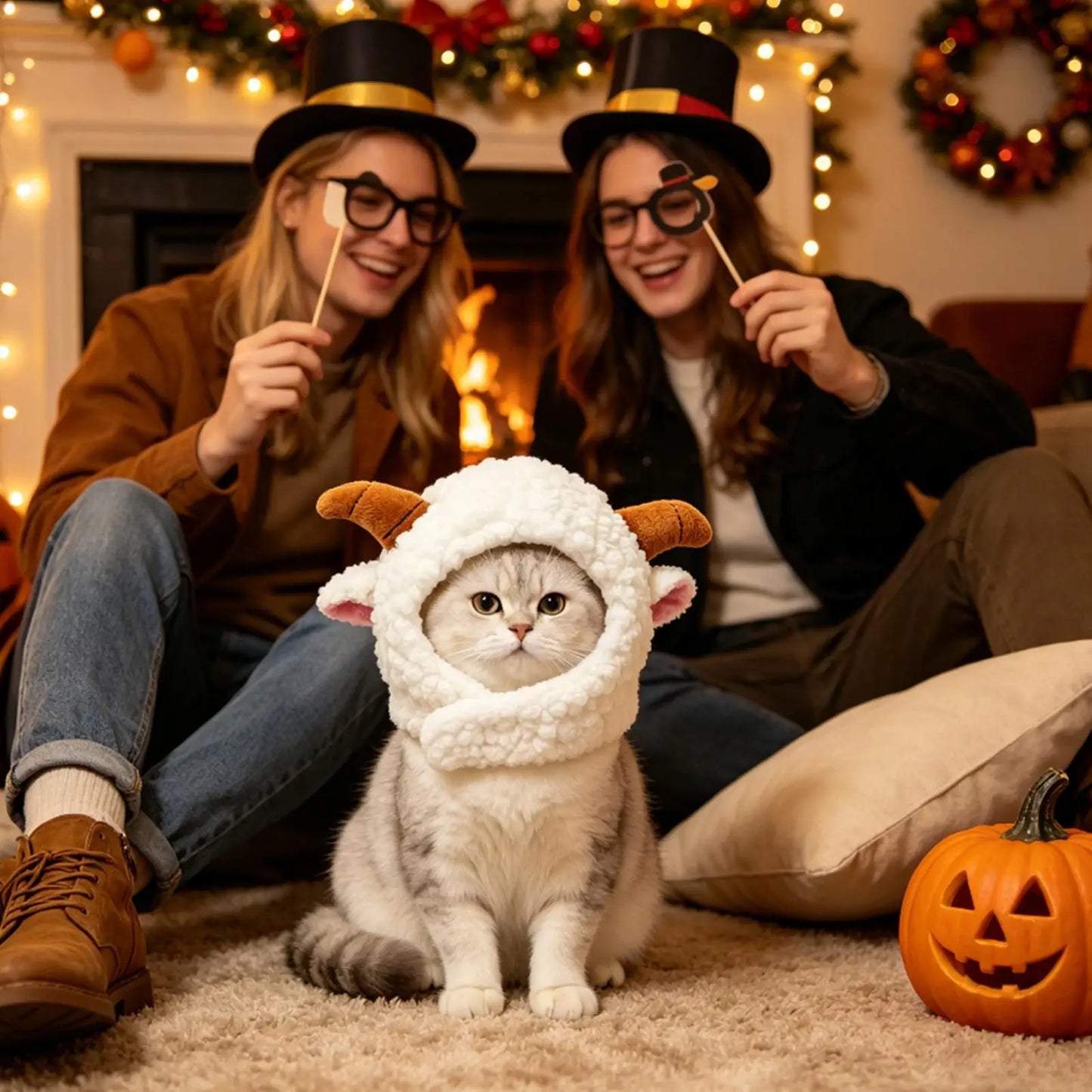 Cat & Dog Winter Hat Cute Warm Knitted Pet Headwear With Ear Holes Washable Puppy Kitten Caps For Halloween Christmas Party