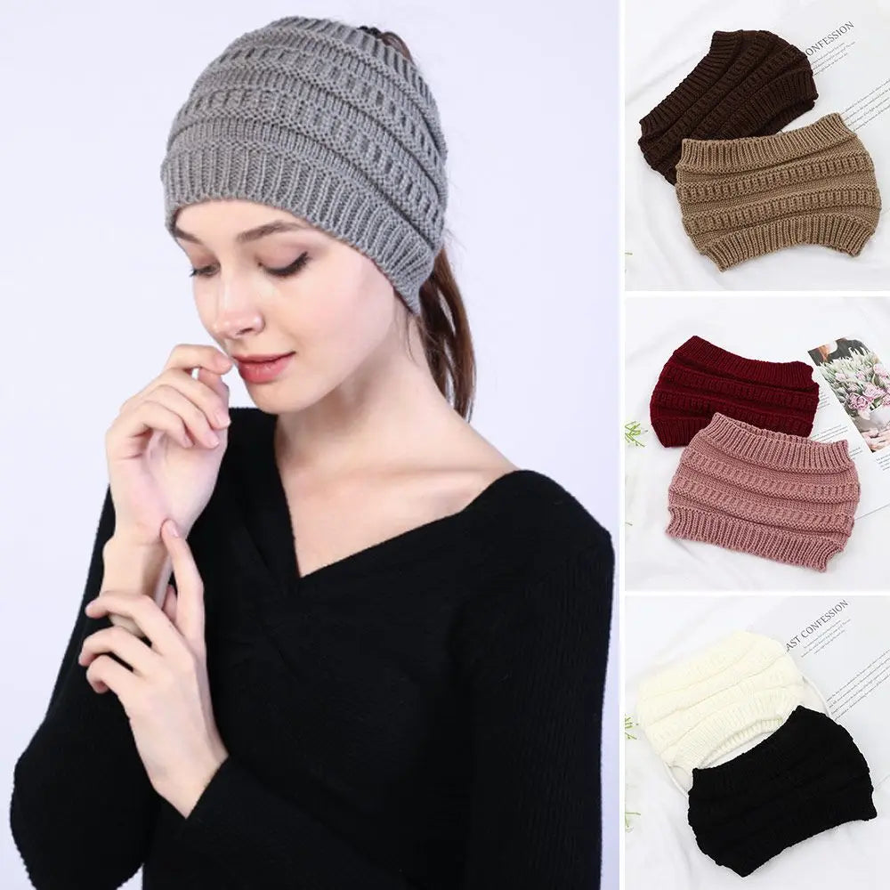 1Pcs Women Girl Autumn Winter Hair Accessories Headwraps Headwear Ponytail Beanie Hat Ear Warmer Hair Band Knitting Headband