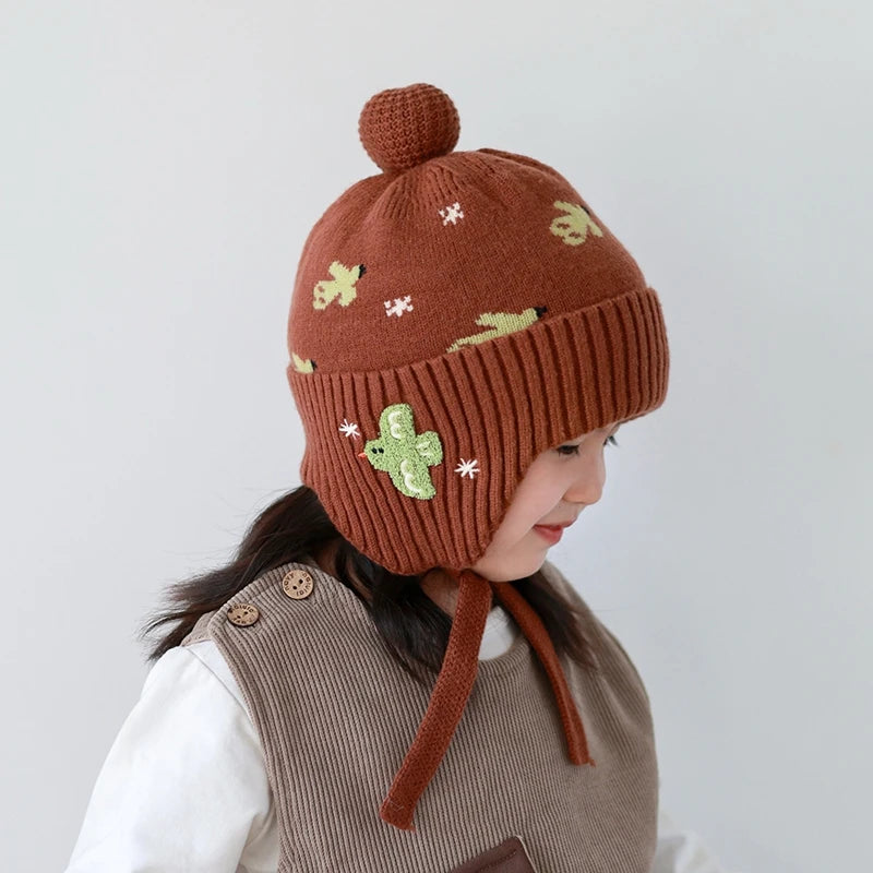 5 Colors Winter Girls Pink Hat Cute Ear Protection Cap Kids Warm Knitted Beanie Hats Outdoor Baby Headwear Accessories 2-8Y