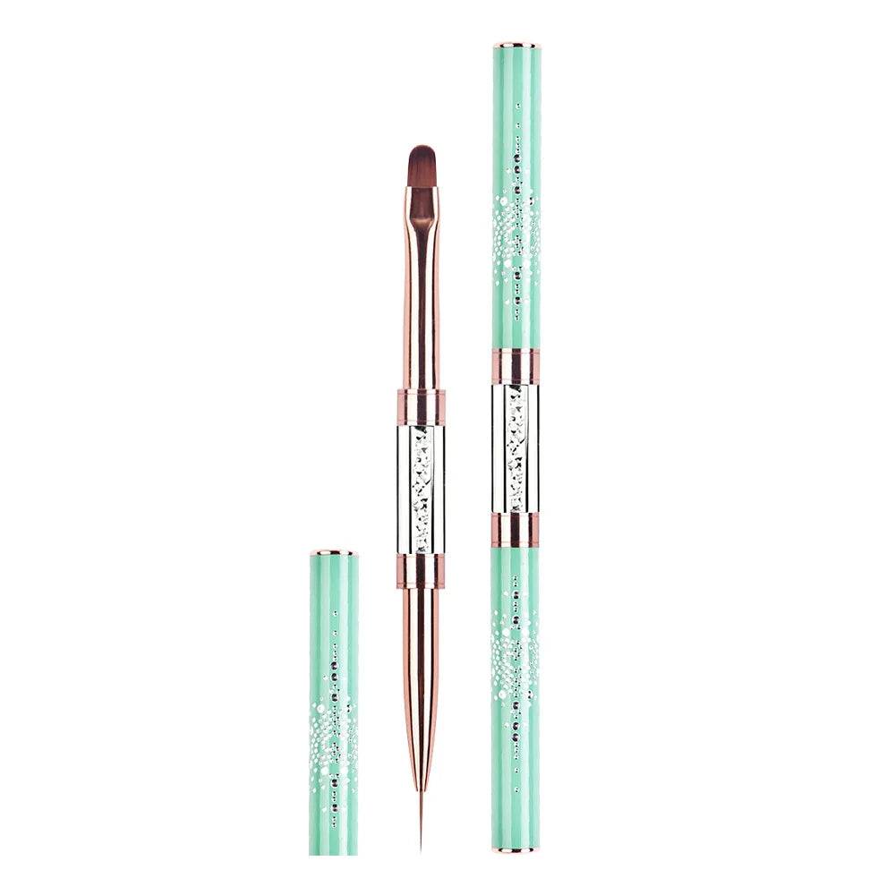 1/2/3Pcs Double Ended Nail Art Brush Set Oval Gel Liner Poly Gel with Steel Pusher Rhinestone Handle French Manicure UV Gel
