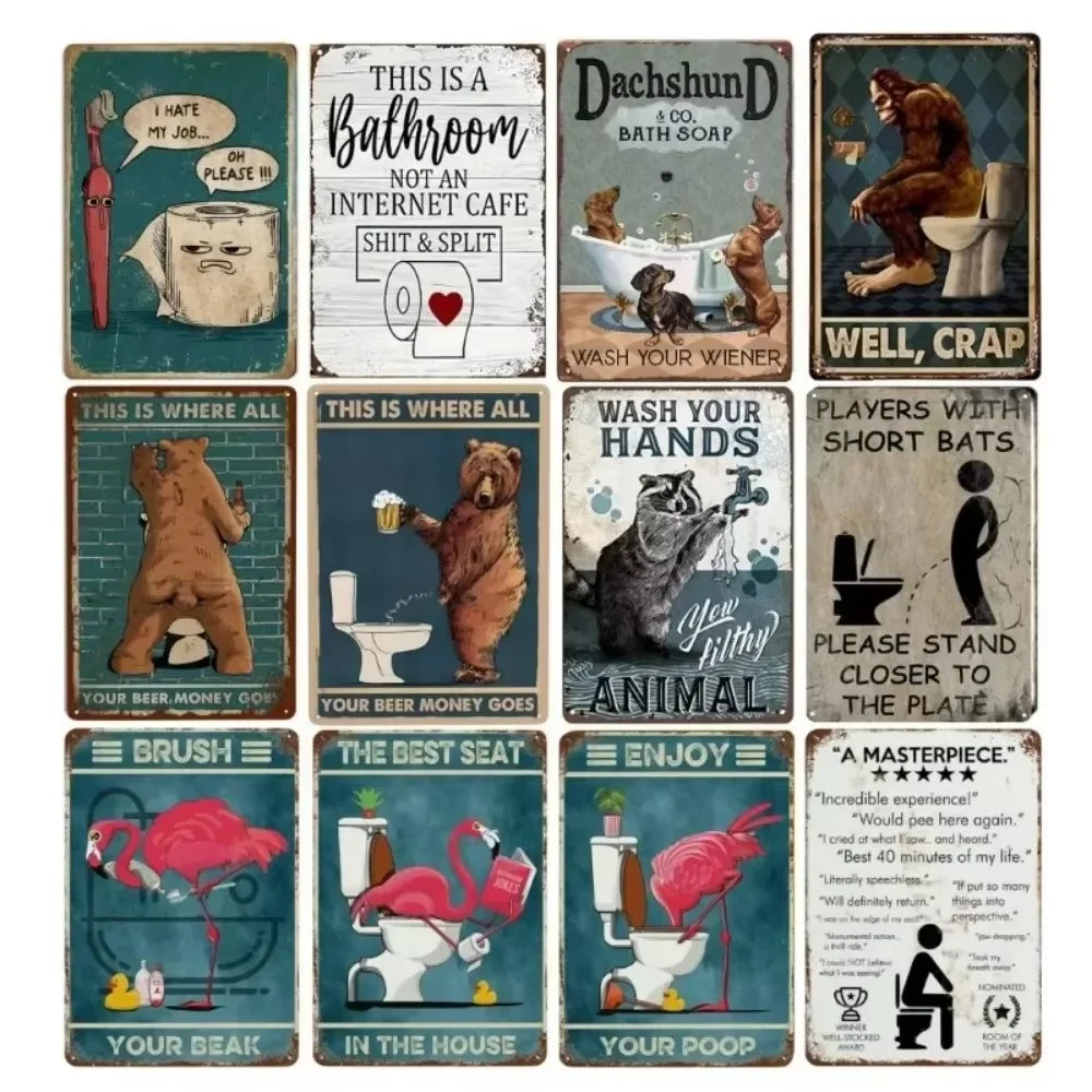 Bar tin painting，Alluring Funny Tin Sign - Retro - Style Toothbrush & Toilet Paper Tin Sign,Designed for Inviting Bathroom
