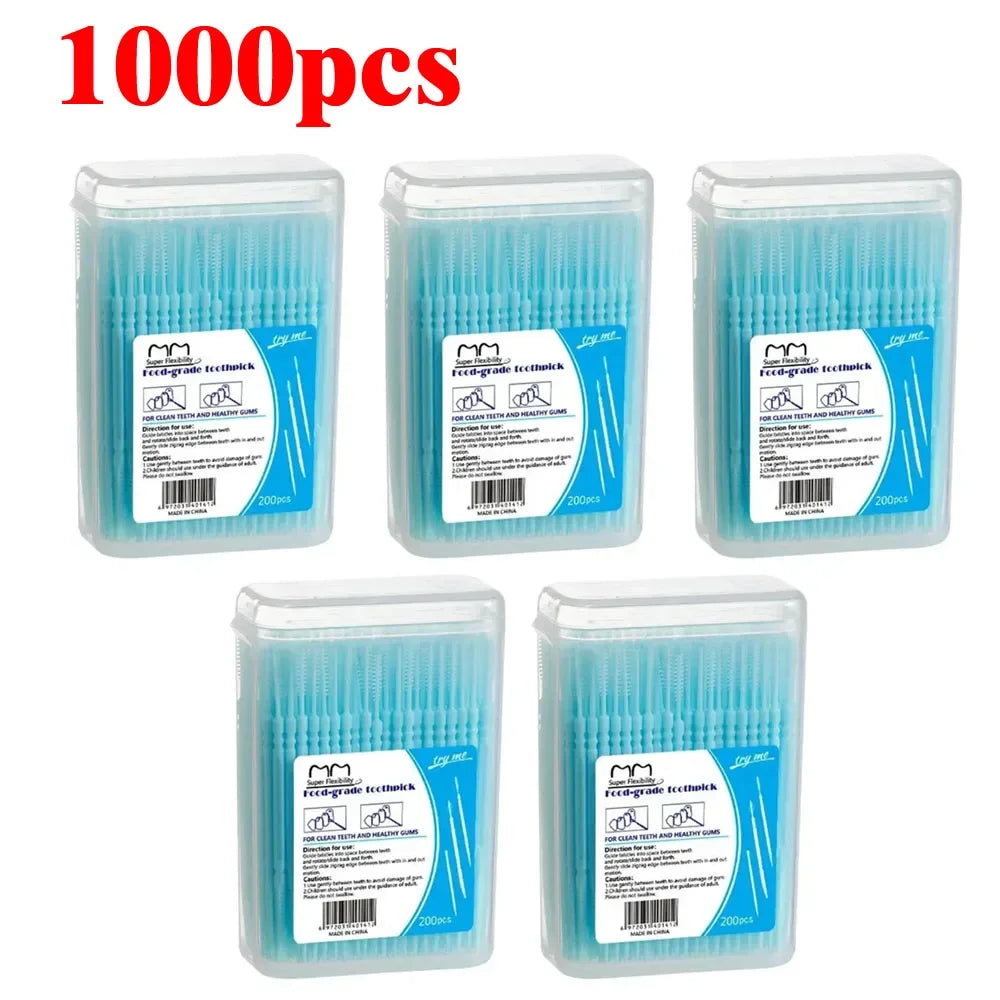 100/200/400/1000pcs Toothpick Brush Boxed Plastic Toothpick Disposable Household Interdental Brush Teeth Picking Dental Floss