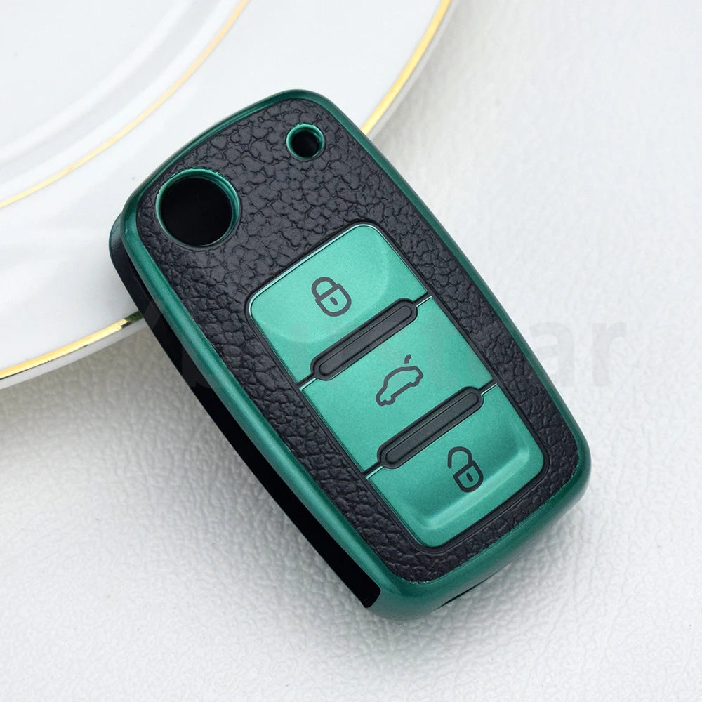TPU Leather Remote Key Case Cover For VW Golf Polo Bora Beetle Tiguan for SEAT Leon Toledo Altea Ibiza for SKODA Fabia Superb