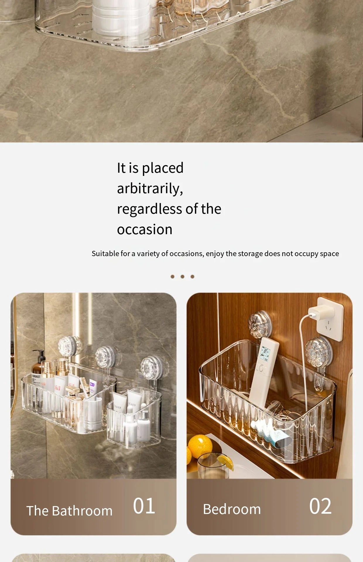 Suction Cup Storage Rack Washbasin Bathroom Toilet Shower Gel Wall Mounted Storage Box Bathroom Organizer Storage Space