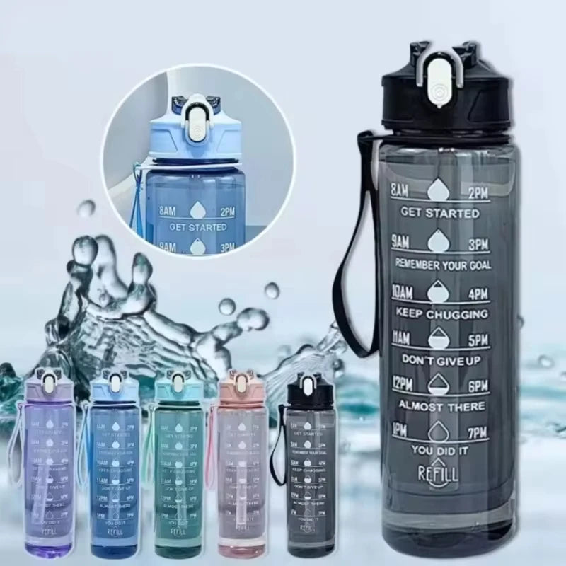 Sports Water Bottle with Time-Tracking Straw Leak Proof Locking Flip Cover for Easy Carry Ideal Outdoor Adventures With Time Mar