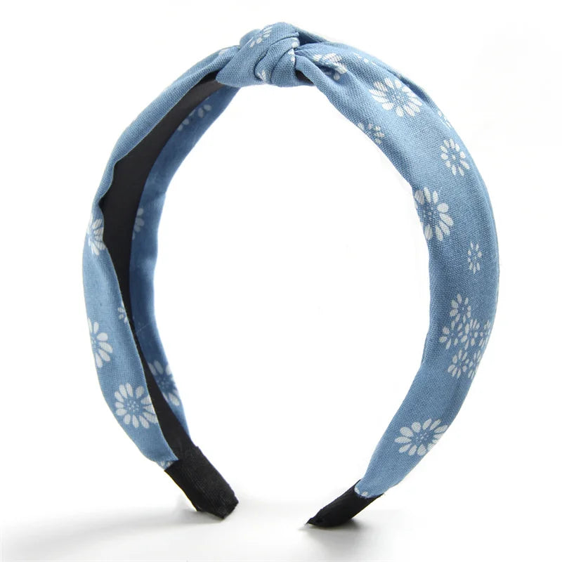 1/3pcs Knotted Print Denim Cloth Headband for Women Girls Shopping Face Wash Hair Hoop Simple Denim Headpiece