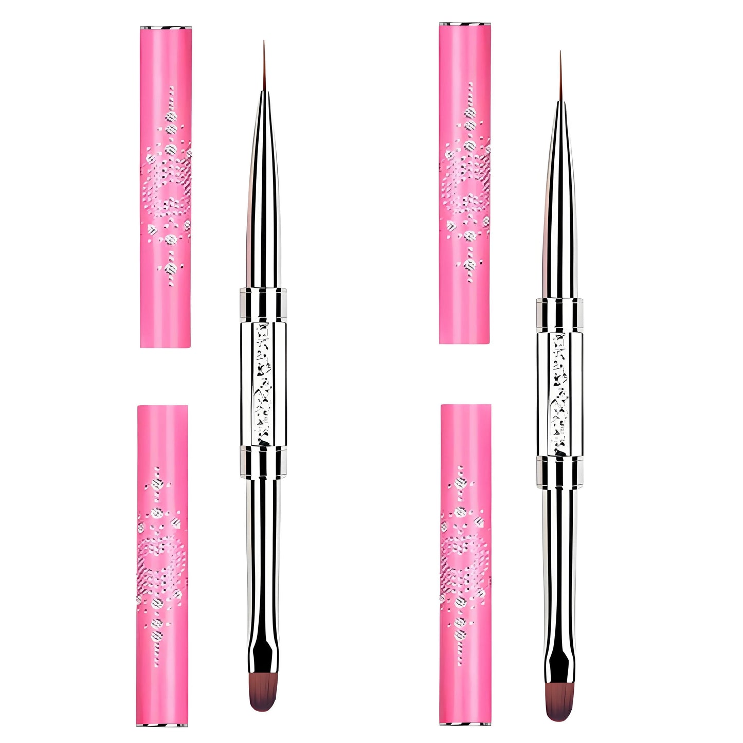1/2/3Pcs Double Ended Nail Art Brush Set Oval Gel Liner Poly Gel with Steel Pusher Rhinestone Handle French Manicure UV Gel