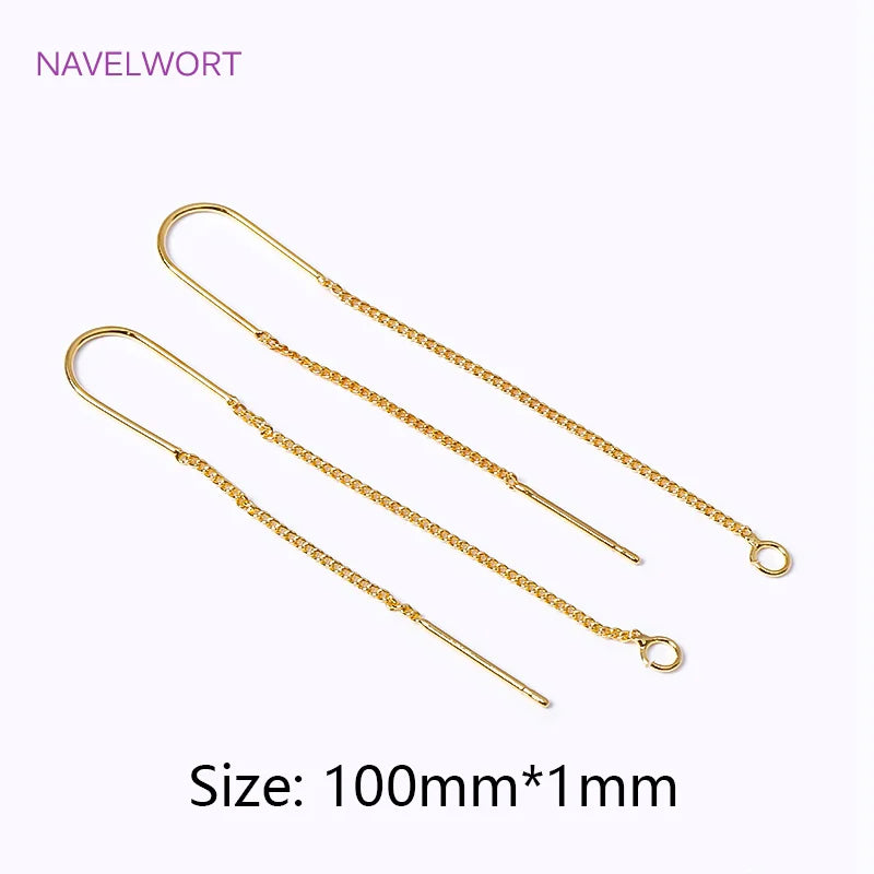 18K Gold Plated Brass With Center U-Bar And Open Ring Cable Chain Ear Thread Ear Wire Earrings DIY Earring Making Supplies