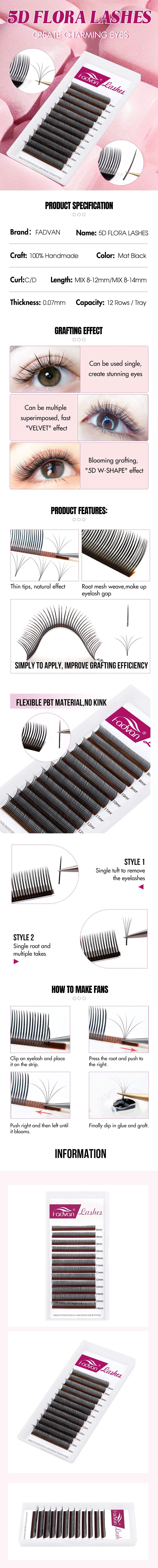 Fadvan 5D Spikes Fairy Flora Lashes Cluster Eyelash Extension Grafting Individual Easy Fan Eyelash Extensions