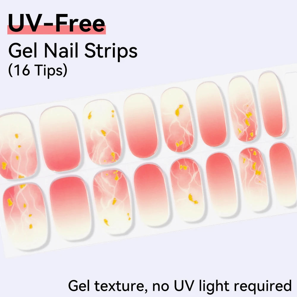 UV FREE Fully Cured Gel Nail Strips 16/22 Tips Self Adhesive Gel Nail Stickers DIY Nail Art Manicure DON'T NEED UV LAMP