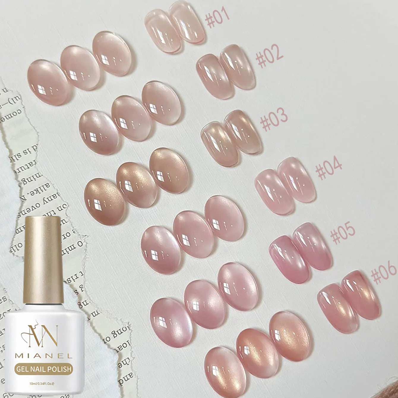 MIANEL 2026 10ML Lover Cat Eye Nail Gel Nude Pink with Sparkling Golden Light Glass Bead for Flattering Cat Eye Manicure