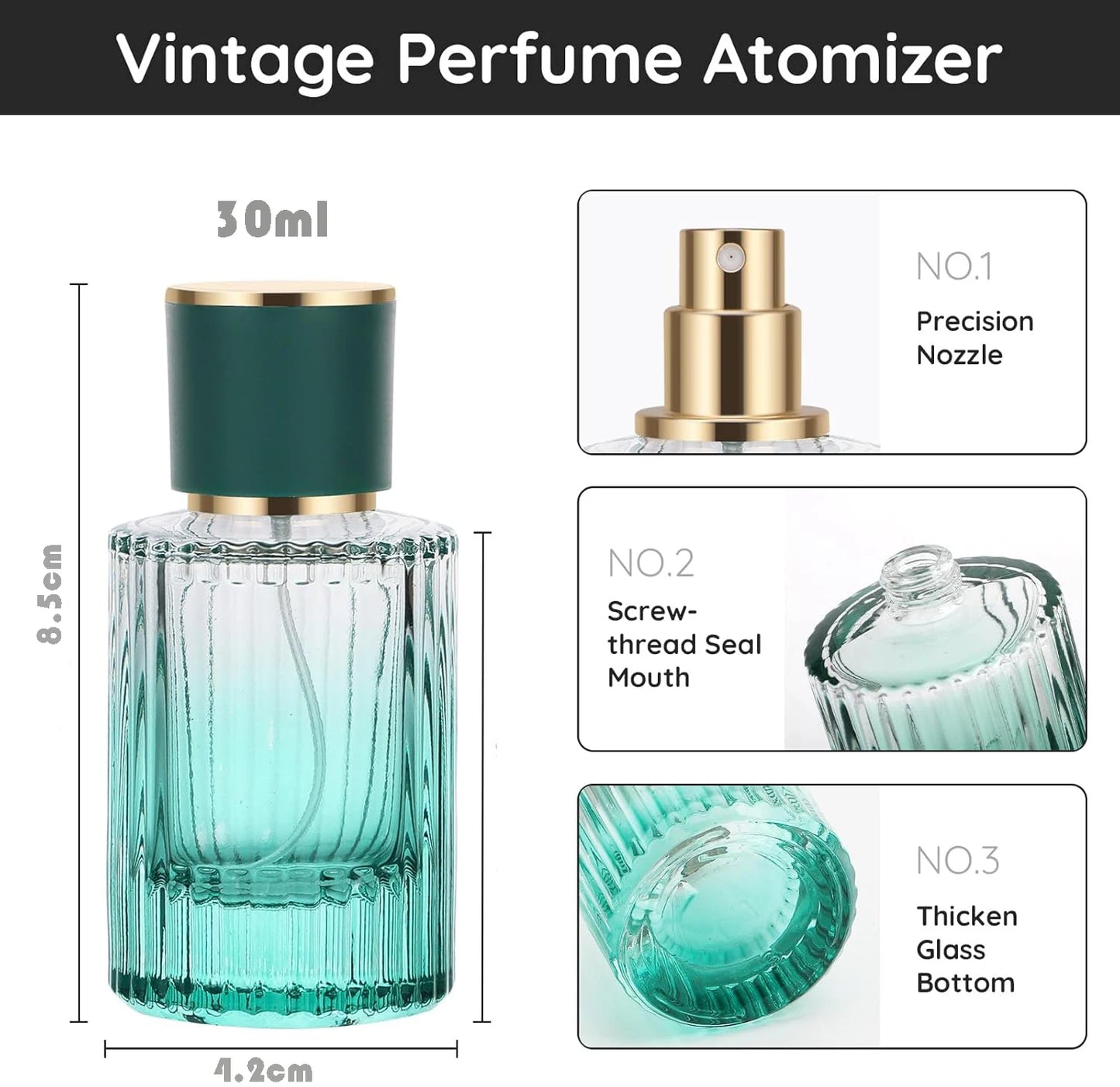 2 Pieces of 30ml Refillable Glass Perfume Travel Bottles with Spray Applicator, Empty Refillable Travel Bottles for Perfume Spray, Essential Oil Perfume Containers Suitable for Men and Women