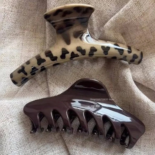 Vintage Leopard Print Large Shark Hair Claw Clip for Women Elegant Geometric Catch Clamp Hairgrip Hold Hair Styling Accessories