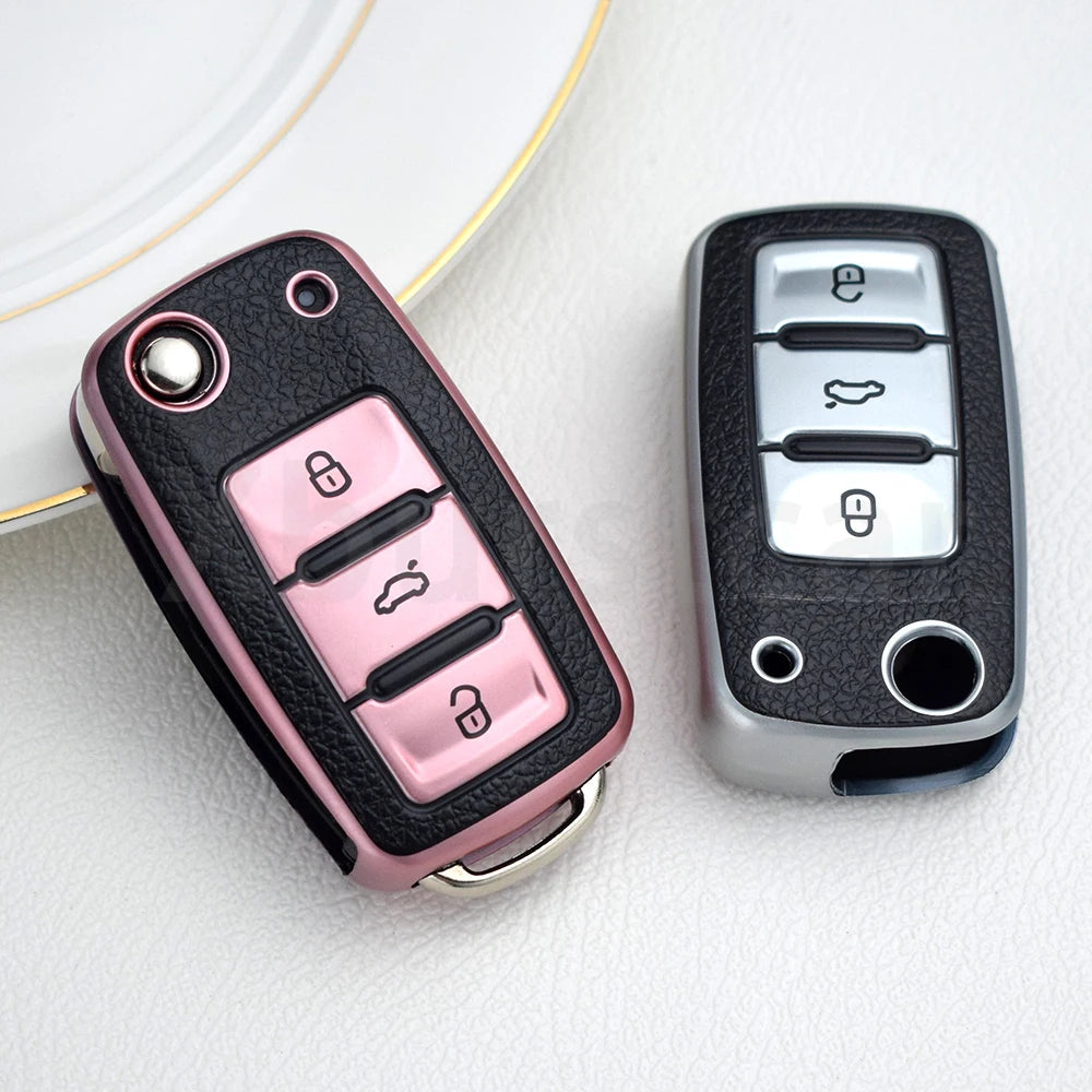 TPU Leather Remote Key Case Cover For VW Golf Polo Bora Beetle Tiguan for SEAT Leon Toledo Altea Ibiza for SKODA Fabia Superb