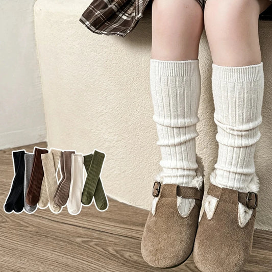 Warm Essential Casual Over Knee High Socks Girls Wool Mid Calf Soft Cozy Knittted Leg Warmers Cute Classic Baby Kids Long Socks