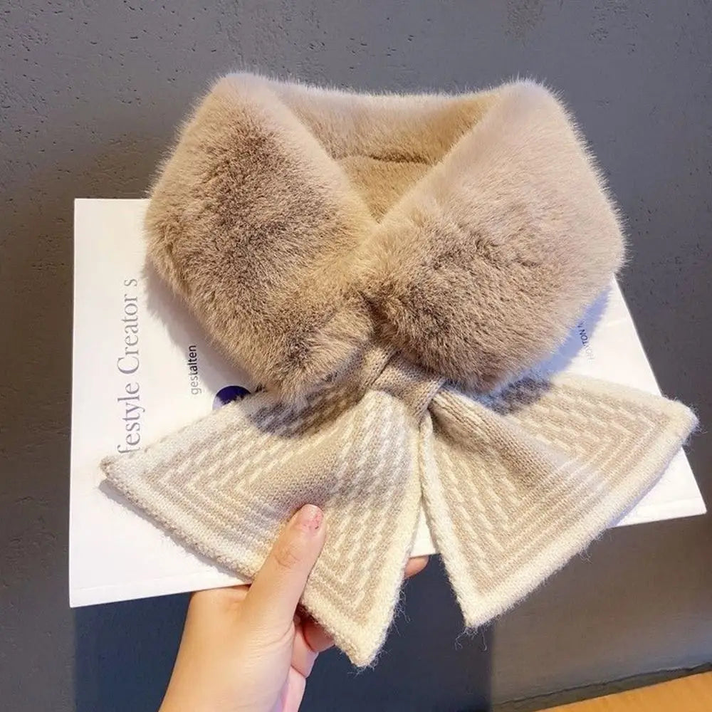 Fashion Accessory Solid Color Winter Neck Warmer Thicken Neck Warmer Cross Collar Scarf Faux Rabbit Fur Scarf for Women Girls