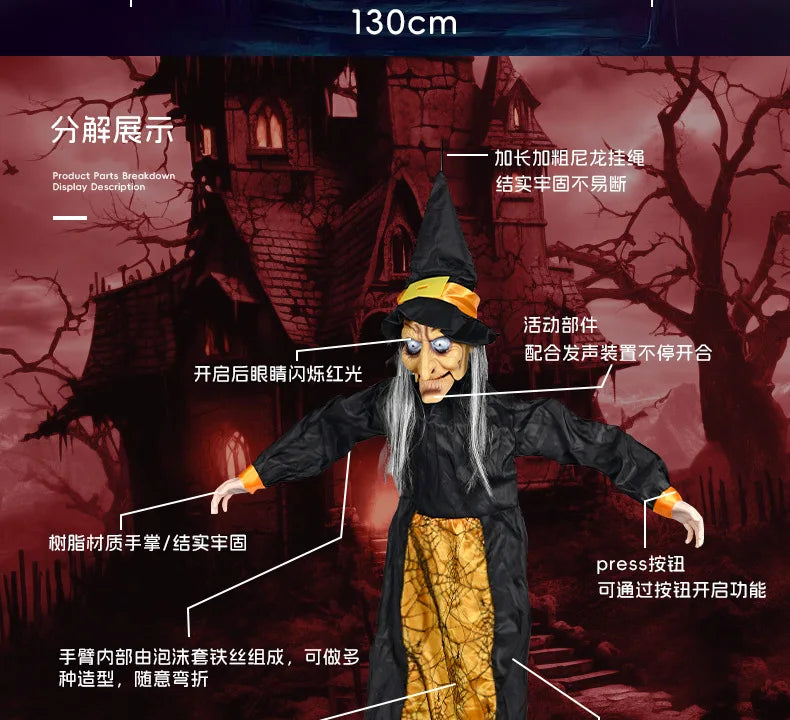 Halloween Witch Ghost Decor Horror Pendant Glowing Prank Props Electric Toys Haunted House Bar Club Home Festival Decoration