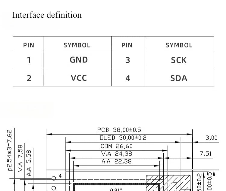 0.91' OLED Display Module 128*32 SSD1306 Vertical Screen - I2C 4-Pin Interface for Arduino/Embedded Systems for Lot Smart Home
