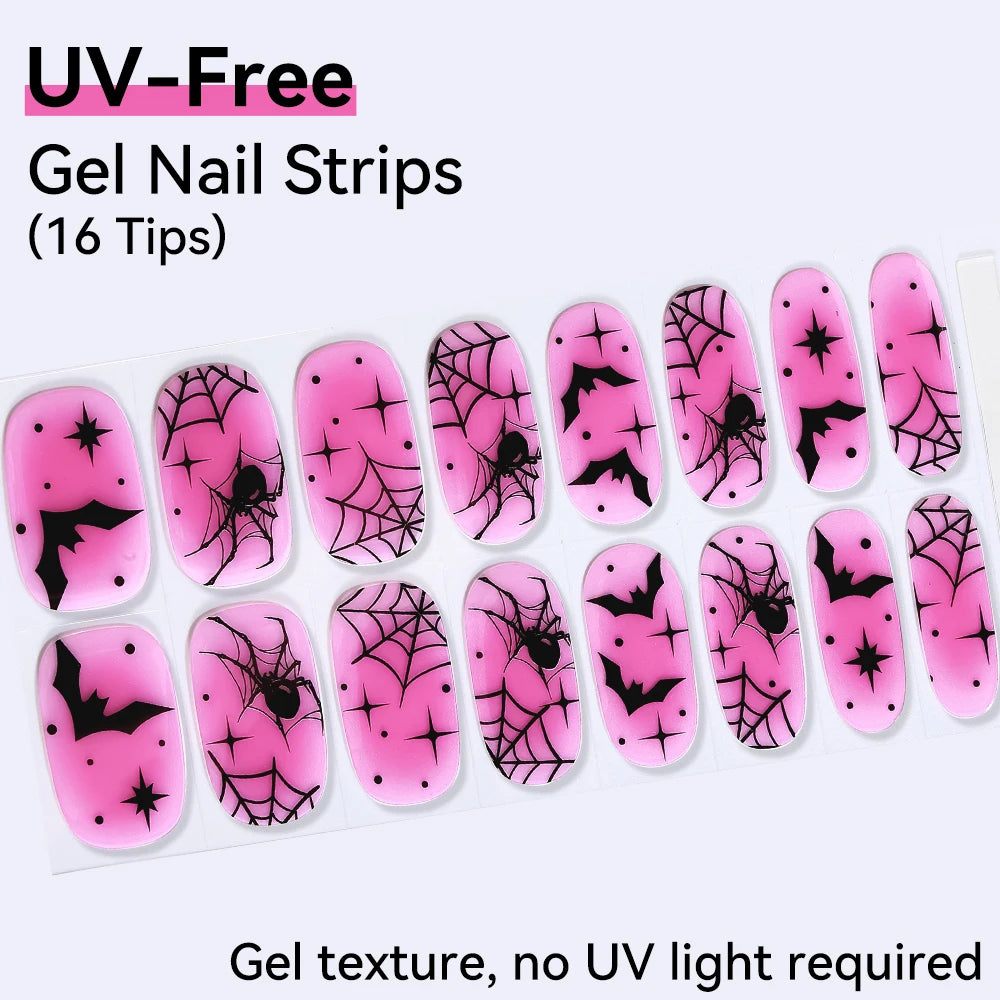 UV FREE Fully Cured Gel Nail Strips 16/22 Tips Self Adhesive Gel Nail Stickers DIY Nail Art Manicure DON'T NEED UV LAMP