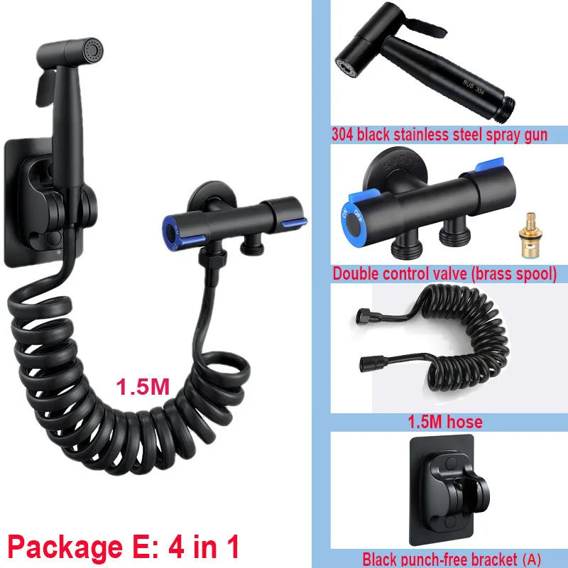 Personal Care Hand Held Spray Portable Bidet Toilet Sprayer Dual Control Angle Valve Stainless Steel Bathroom Accessories Bidets