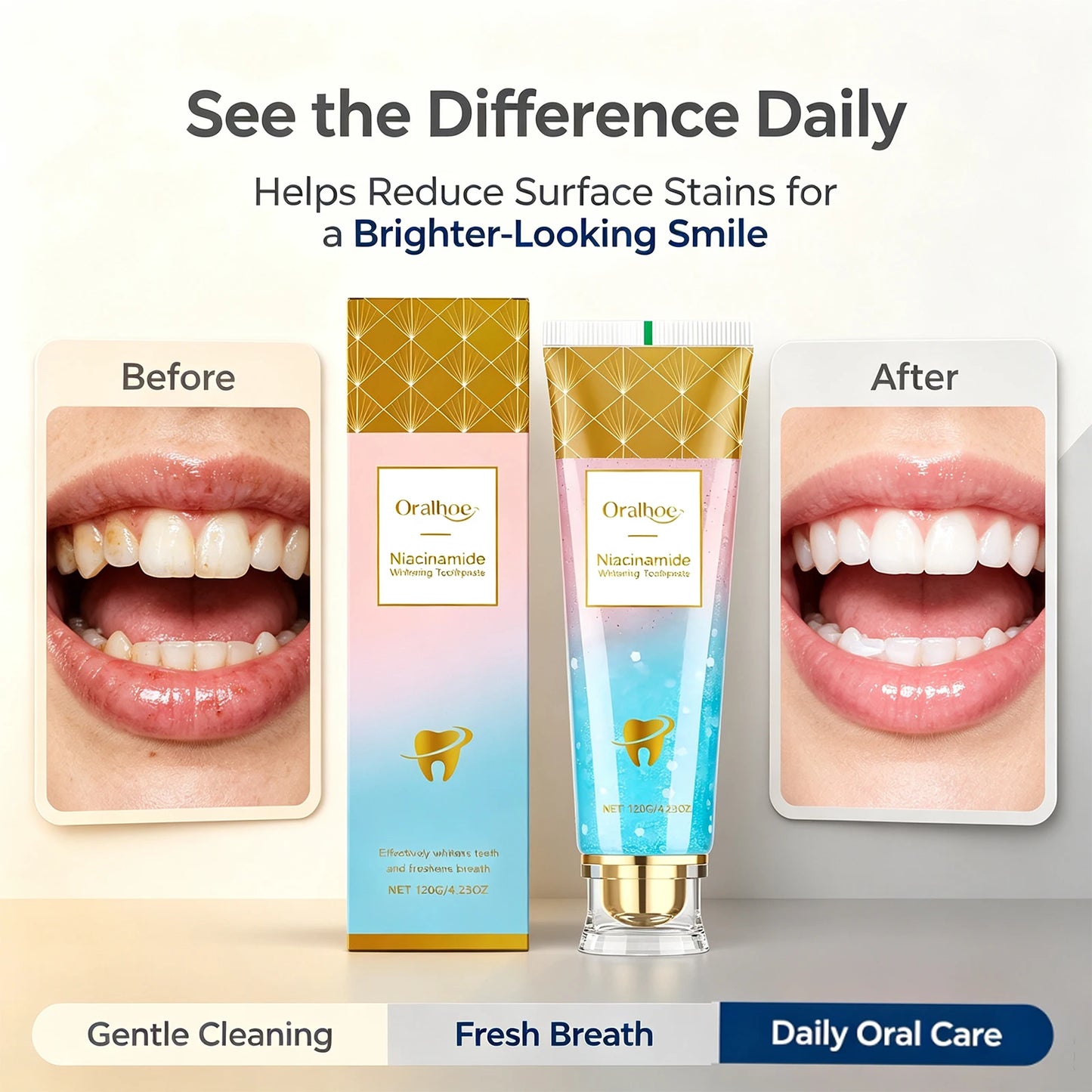 Brightening Toothpaste Gentle Stain Removal Fresh Breath Daily Oral Care Mint