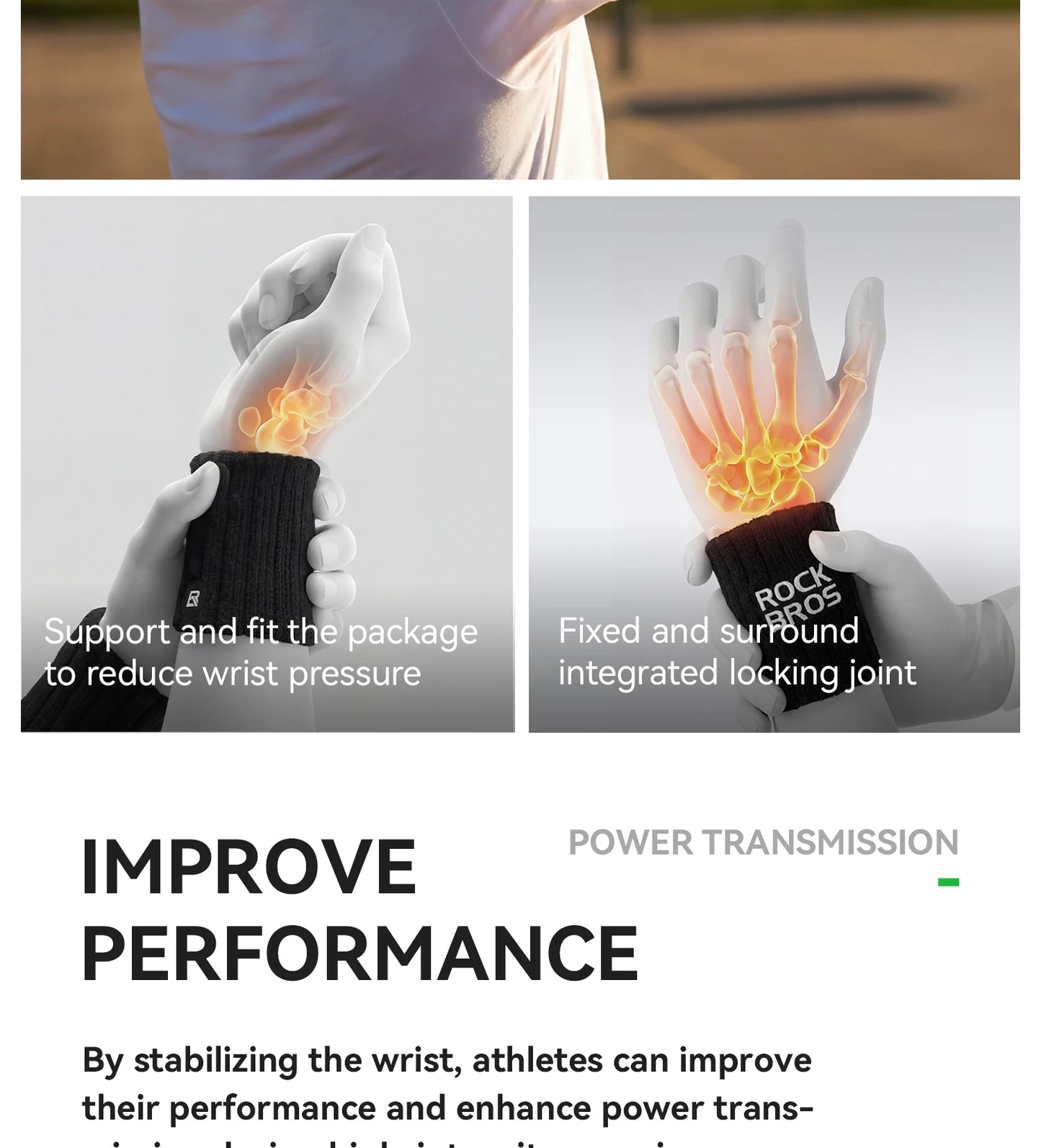 ROCKBROS Adjustable Wrist Support Brace Sweatbands Sports Wristband Wicking Athletic Sweatband for Tennis, Basketball, Running
