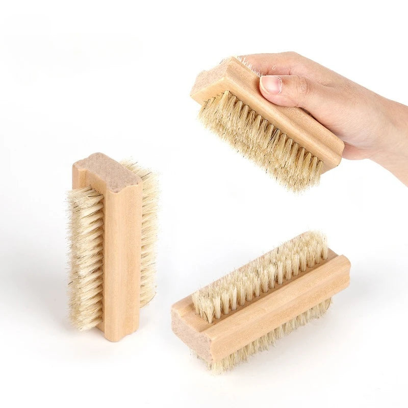 Double-sided Nail Brush Manicure Pedicure Wood Handle Soft Remove Dust Nail Cleaning Brush For Nail Care Scrubbing Tools