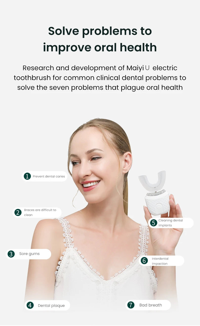 Adult U-shaped Automatic Toothbrush 360° Full Mouth Whitening Wireless Charging Waterproof Brush Ultrasonic Electric Toothbrush
