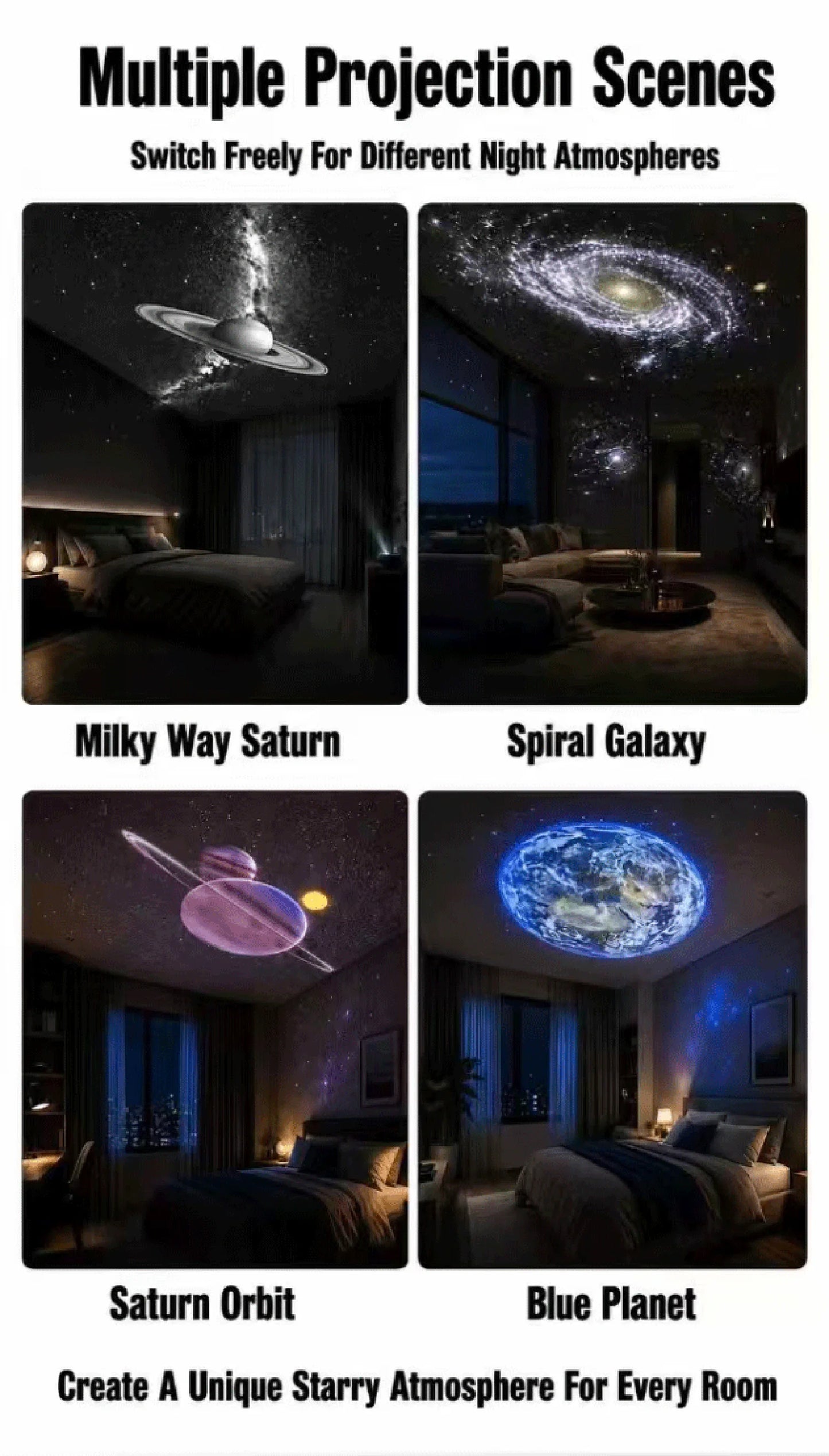 2-in-1 USB Galaxy Projection Light Adjustable Focus Ambient Star Projector Lights Car Projection Lamp Space Moon Night Light