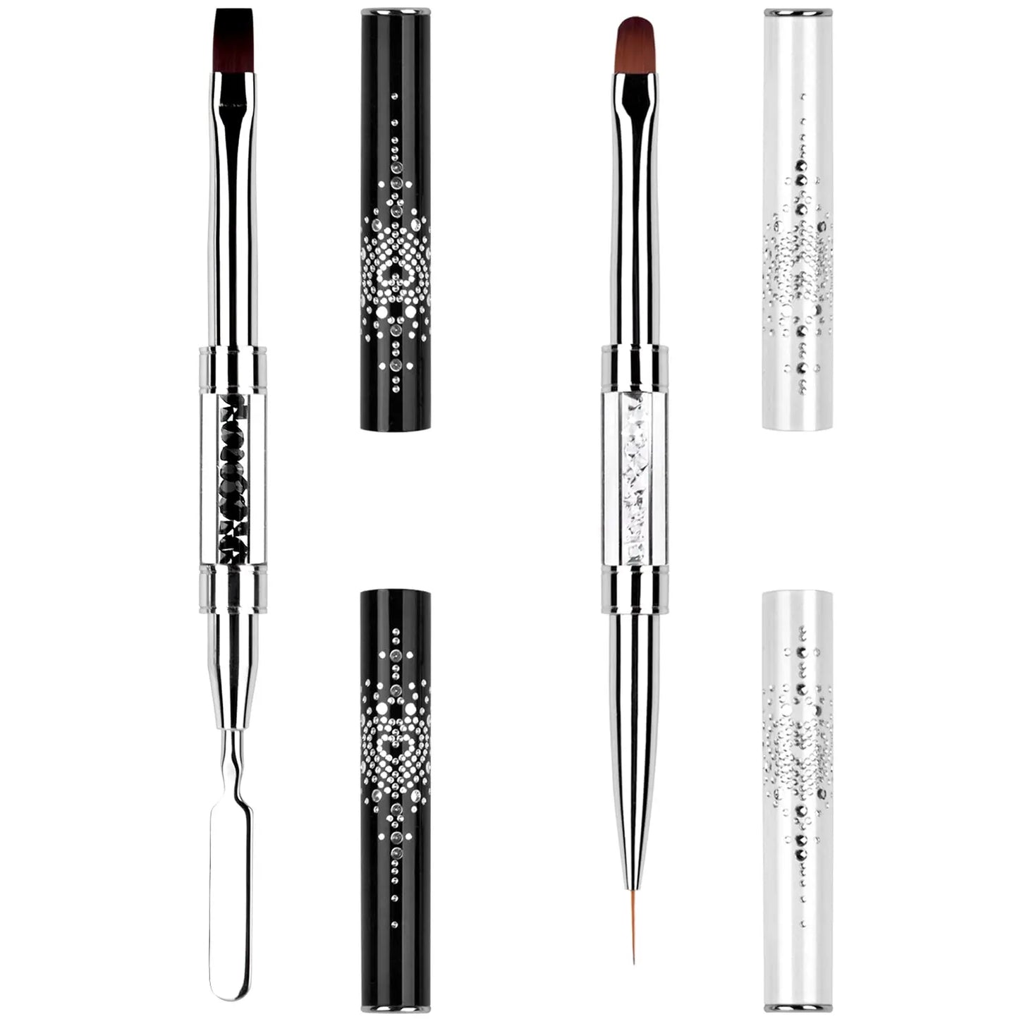 1/2/3Pcs Double Ended Nail Art Brush Set Oval Gel Liner Poly Gel with Steel Pusher Rhinestone Handle French Manicure UV Gel