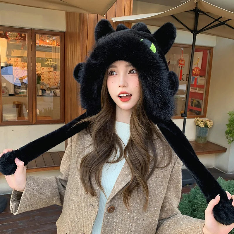 Anime Toothless Creative Hats Winter Warm Plush Hat Comfort Ear Protection Fashion Cute Accessories Cosplay Birthday Gift