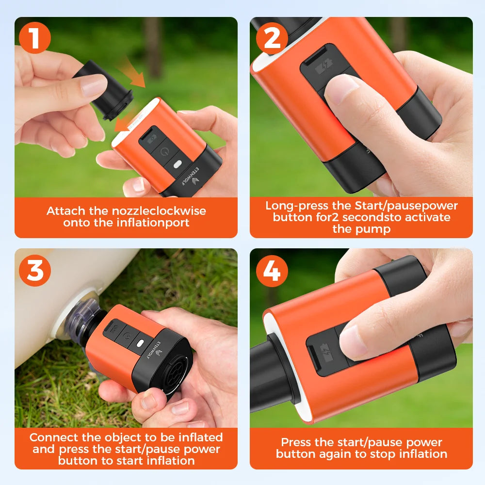 ETENWOLF AIR 3se Outdoor Air Pump Portable Inflator/Deflater for Sleeping Mats, Pool Floats, Camping Mats, Inflatable Pillows