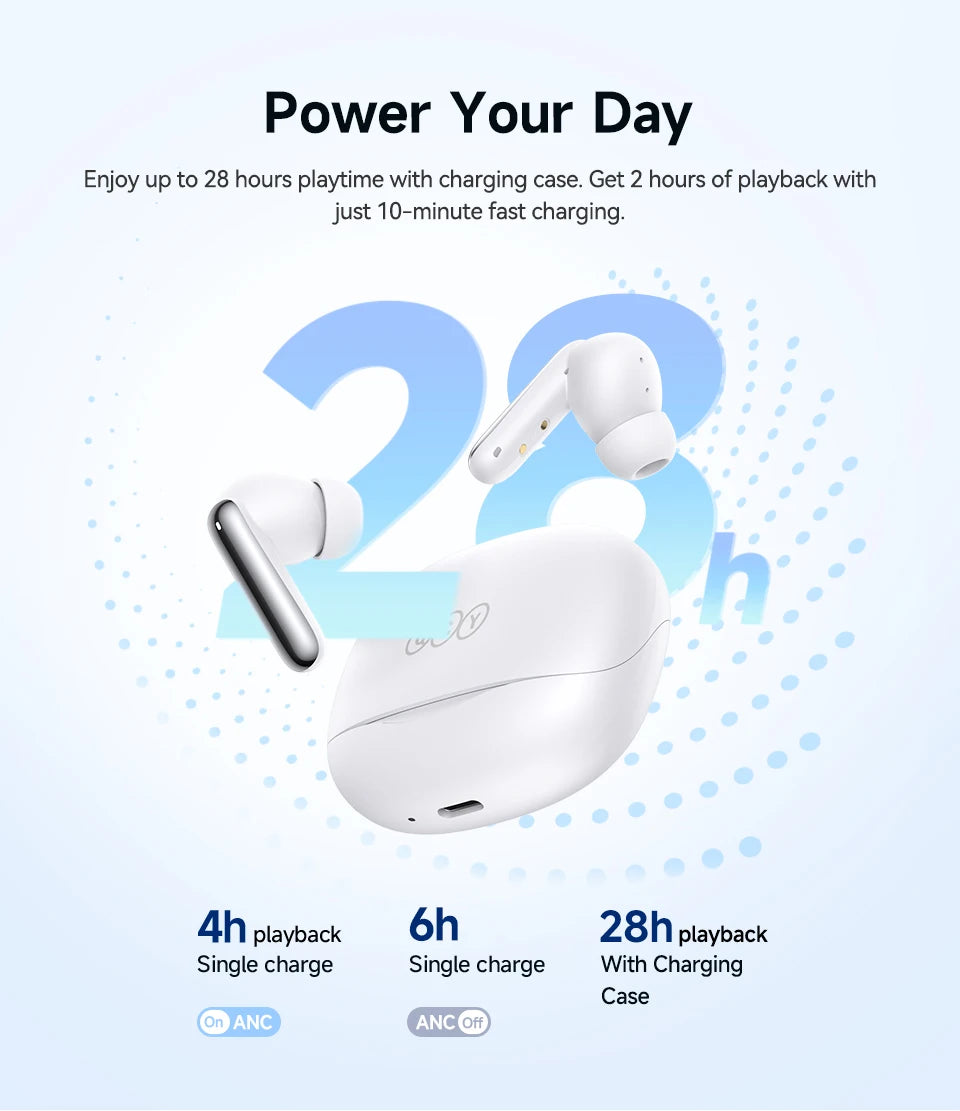 QCY MeloBuds N50 Wireless Earbuds Adaptive Hybrid ANC Bluetooth 5.4 Earphones 6Mics ENC 12mm Dynamic Driver Headphones 28H