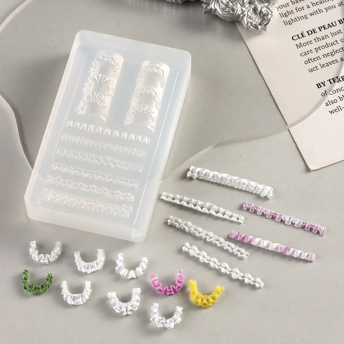 Lace Bowknot Nail Art Mold, French Manicure Silicone Stencil for DIY Nail Decoration, Nail Design Tool, Nail Printing Template