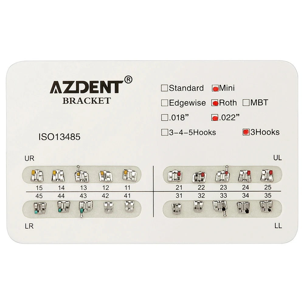 1pack AZDENT Dental Orthodontic Brackets  Mini / Standard Roth / MBT / Edgewise 022/018 Slot Hook 3/345