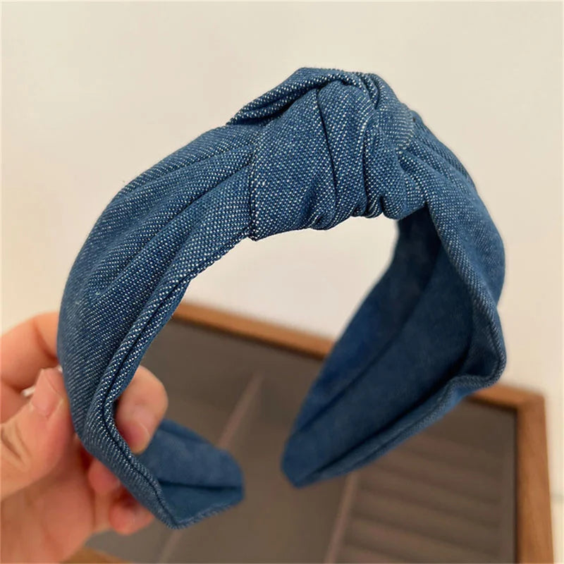 1/3pcs Knotted Print Denim Cloth Headband for Women Girls Shopping Face Wash Hair Hoop Simple Denim Headpiece