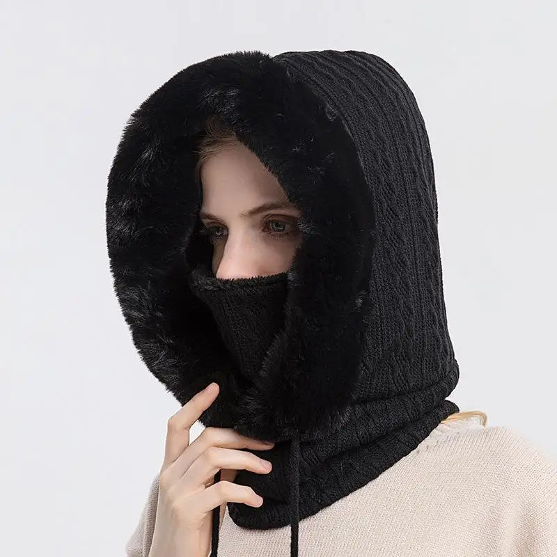 Winter hat, outdoor cycling headwear, anti cold skiing hat, integrated windproof hood with warm neck mask