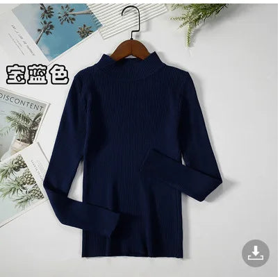 zjaiss 2026 Autumn Basic Bottoming Sweater Top Women Ribbed Soft Mock Neck Elastic Pullover Warm Solid Color Slim Jumper