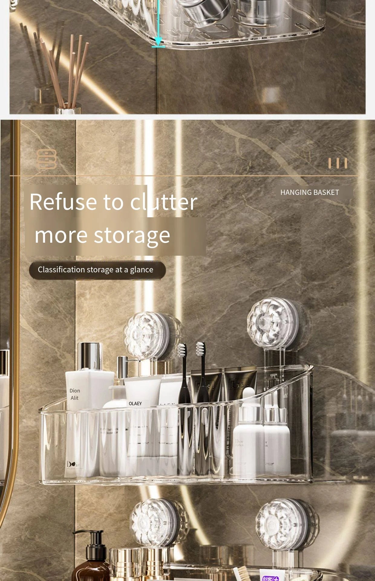 Suction Cup Storage Rack Washbasin Bathroom Toilet Shower Gel Wall Mounted Storage Box Bathroom Organizer Storage Space