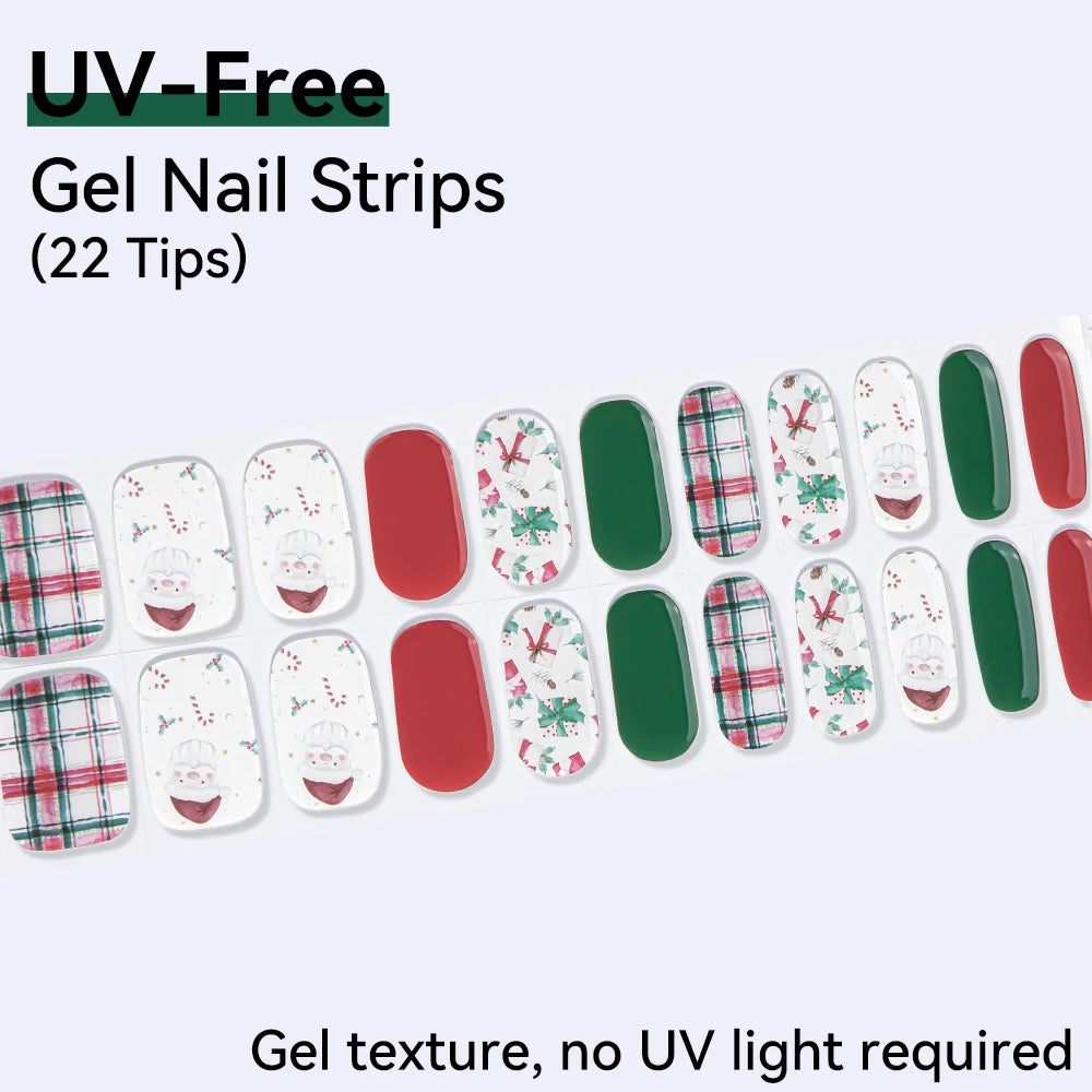 UV FREE Fully Cured Gel Nail Strips 16/22 Tips Self Adhesive Gel Nail Stickers DIY Nail Art Manicure DON'T NEED UV LAMP
