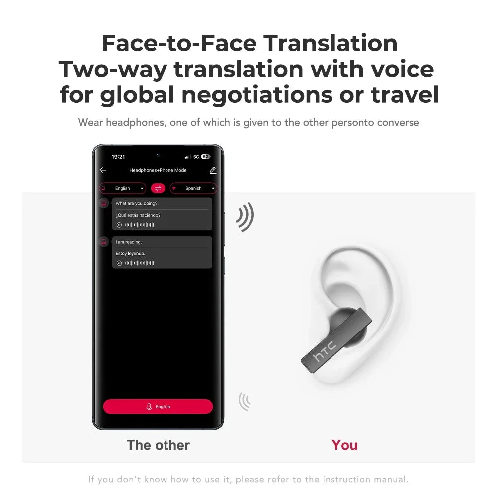 [Ultra HD Screen] HTC NE40 Earphones Bluetooth V6 TWS Sports Wireless Headphones AI Translator Earbud In-Ear Noise Reduction Mic