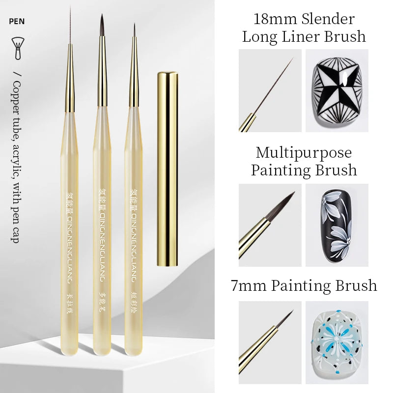 QNL 1/2/3pcs 18mm Nail Art Liner Brush Ultra Thin Long Line Drawing Pen With Cap For UV Gel Polish Painting Manicure Tool