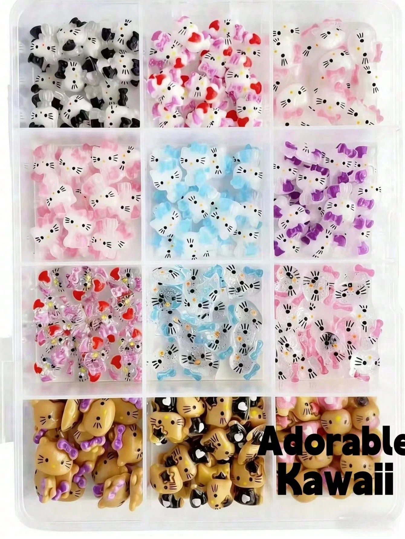 120PCS Boxed Mixed Sanrio Nail Charms Kuromi Cinnamoroll My Melody Resin Nail Decor DIY Manicure Nail Art Accessories