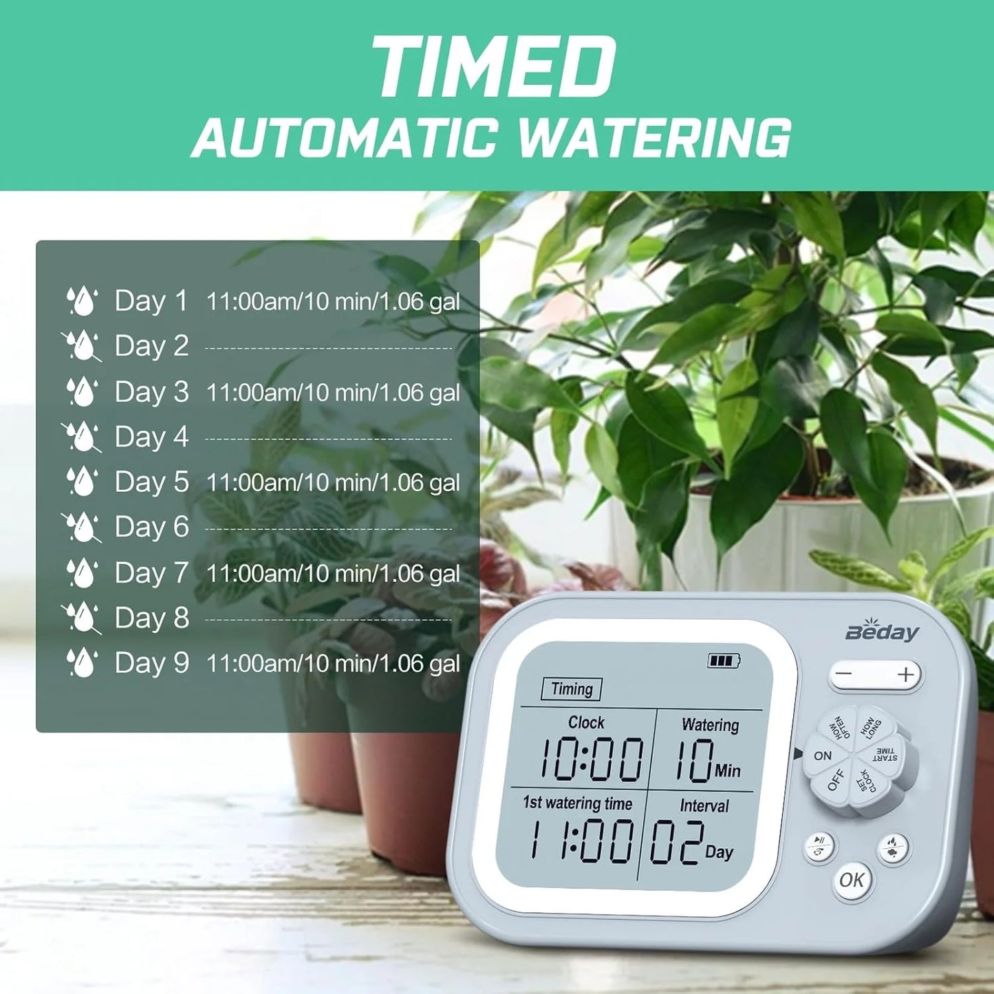 Automatic Plant Waterer Indoor Self Watering System for 15 Potted Plants, Auto Drip Irrigation Kit Programmable Water Timer with